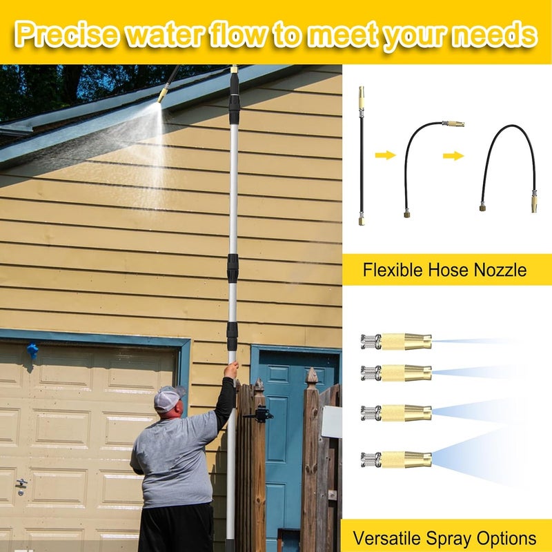 BUYPLUS 24FT Reach Telescoping Gutter Cleaning Tools -16FT Rain Gutter Cleaner Tools From Ground with 3/4" Brass Garden Hose Shut Off Valve, Bendable Flexible Water Wand for Garden Hose, Window - Image 4